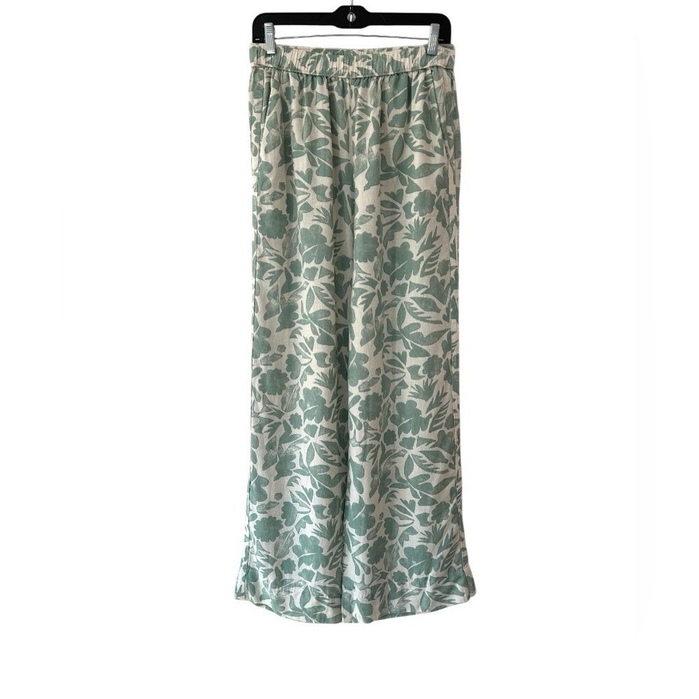 Carve Designs women's Nico Linen Pants S green cream coastal beachy floral NWOT - Picture 2 of 7